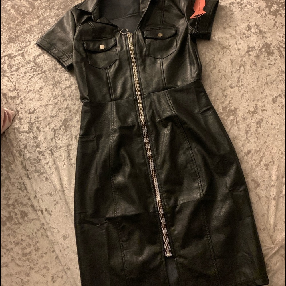 Haute monde faux leather zip front dress